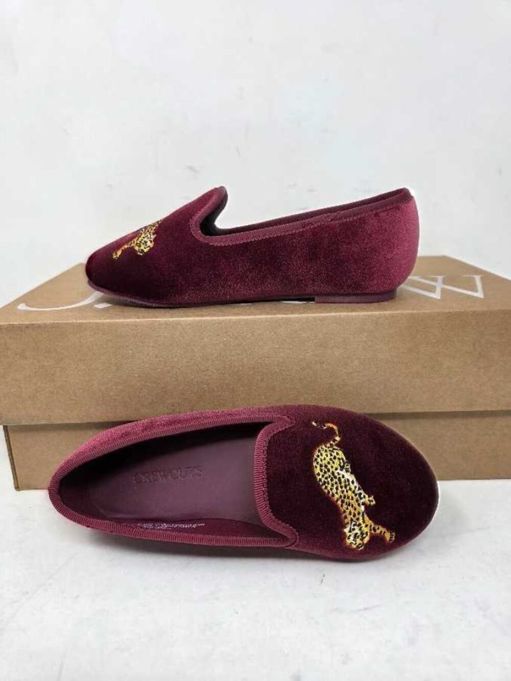 New kid's 12 J.Crew Crewcuts embroidered leopard velvet slip on shoes slippers
